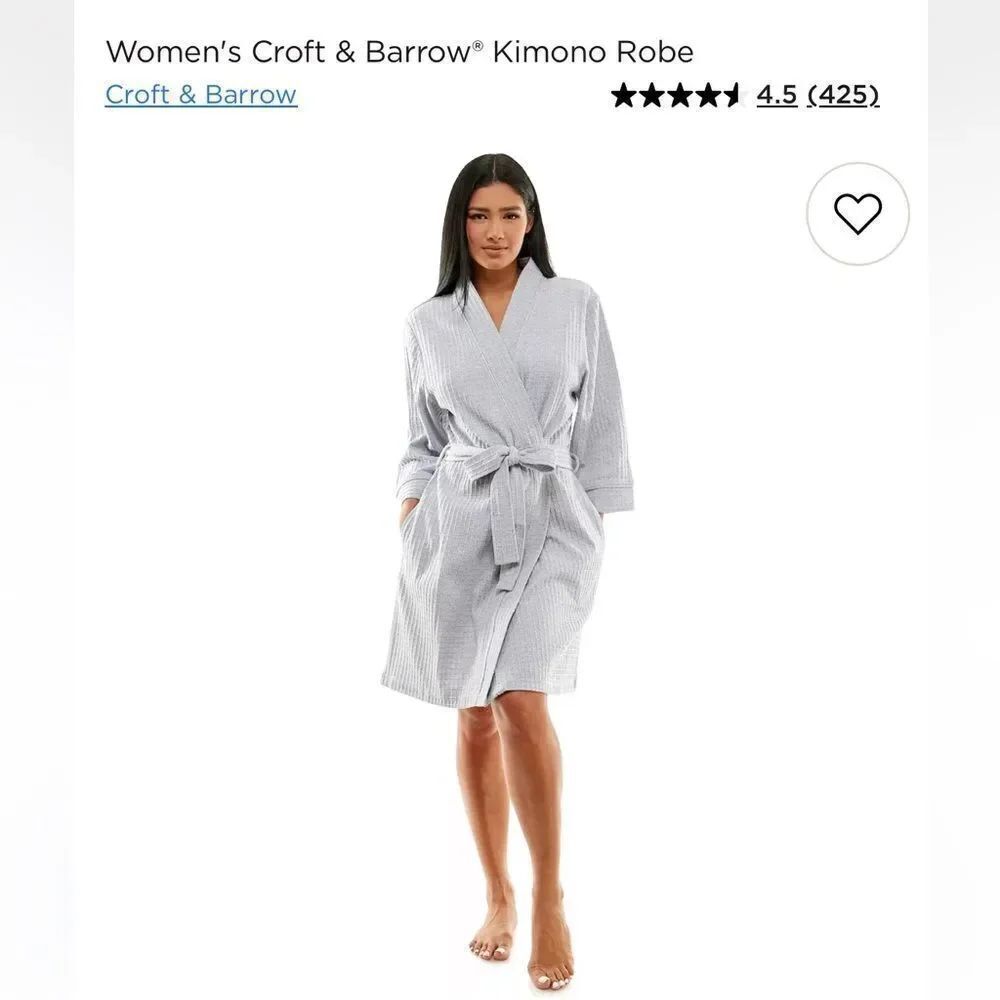 Never Worn! Cotton-Blend Croft & Barrow Heather Gray Waffle Bath Robe Sz Medium